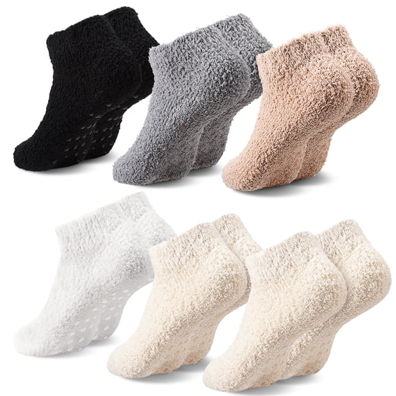 Bocaoying 6-Pack Women's Non-Slip Slipper Socks with Grippers, Cozy Fuzzy Grippy Socks for Home, Hospital & Travel, US Size 5-8