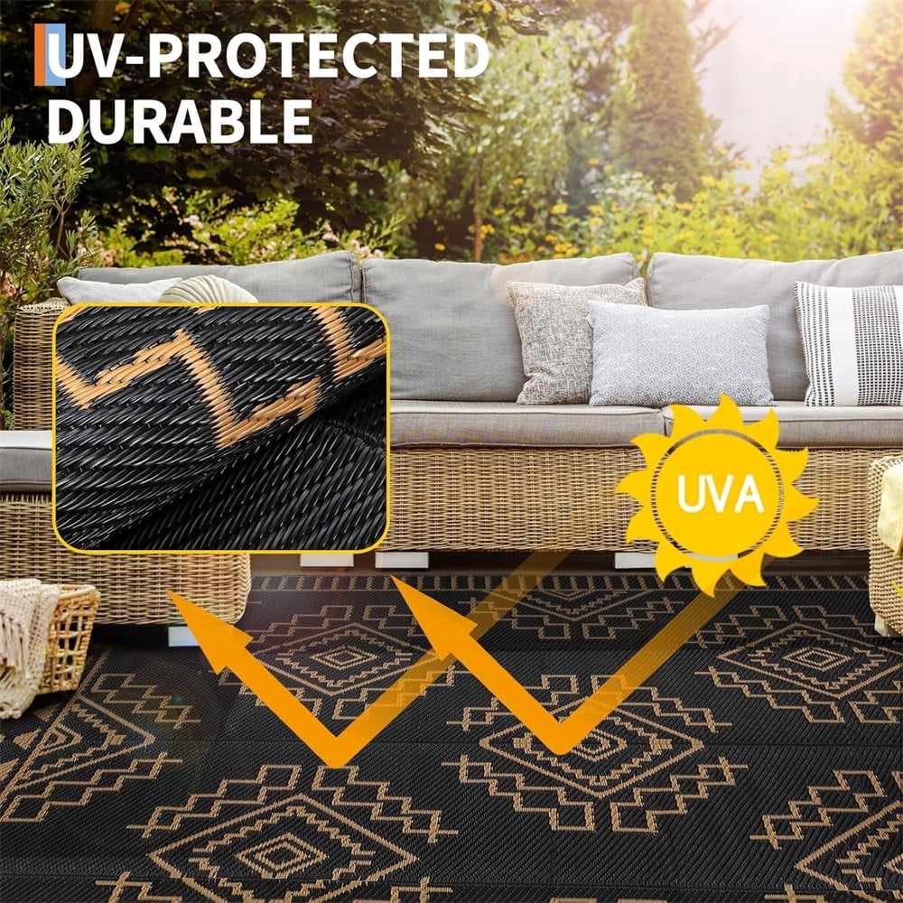 Outdoor Rug for Patio Waterproof 8×10ft/9×12ft/9×18ft Outdoor Reversible Plastic Straw Rug Large RV Mat Outside Camping Carpet for Deck Backyard Balcony Picnic Garden Picnic