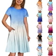 thumbnail image 1 of Girls 2025 Summer Dresses Short Sleeve Dress with Pockets Casual Summer Sundress Soft and Comfortable for Daily Wear ,Sie:110, 1 of 7