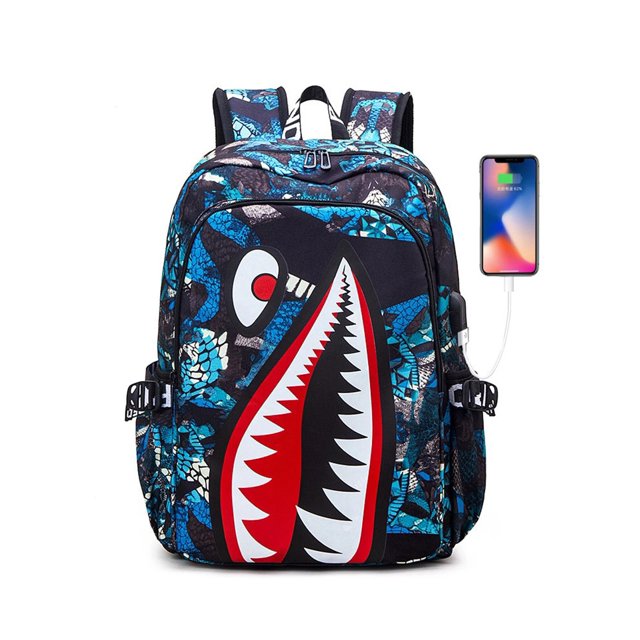 Shark Backpack Boys for Kids Camo Bookbag for Middle School Bags Travel Back Pack