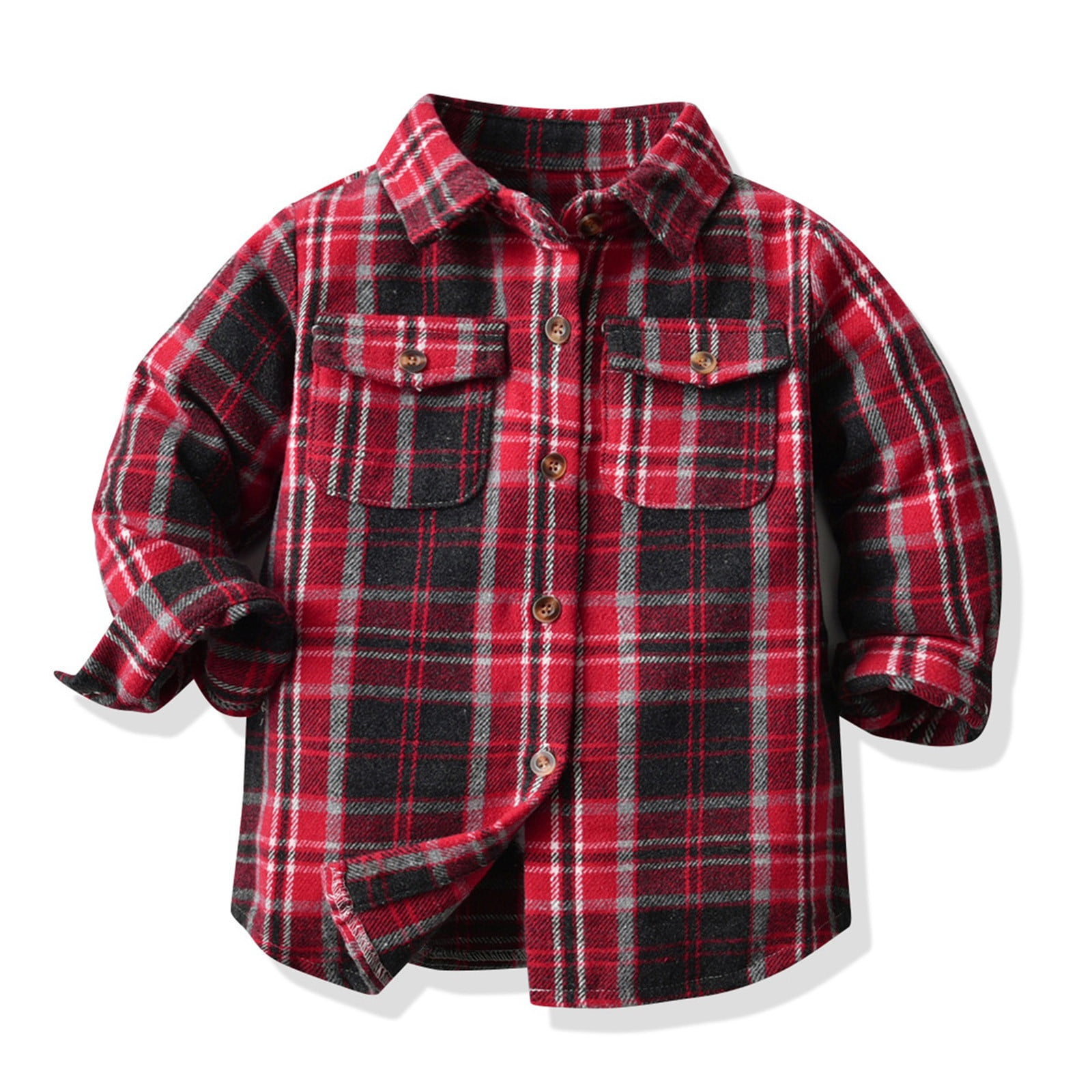 NIUREDLTD Kids Toddler Flannel Shirt Jacket Plaid Long Sleeve Lapel