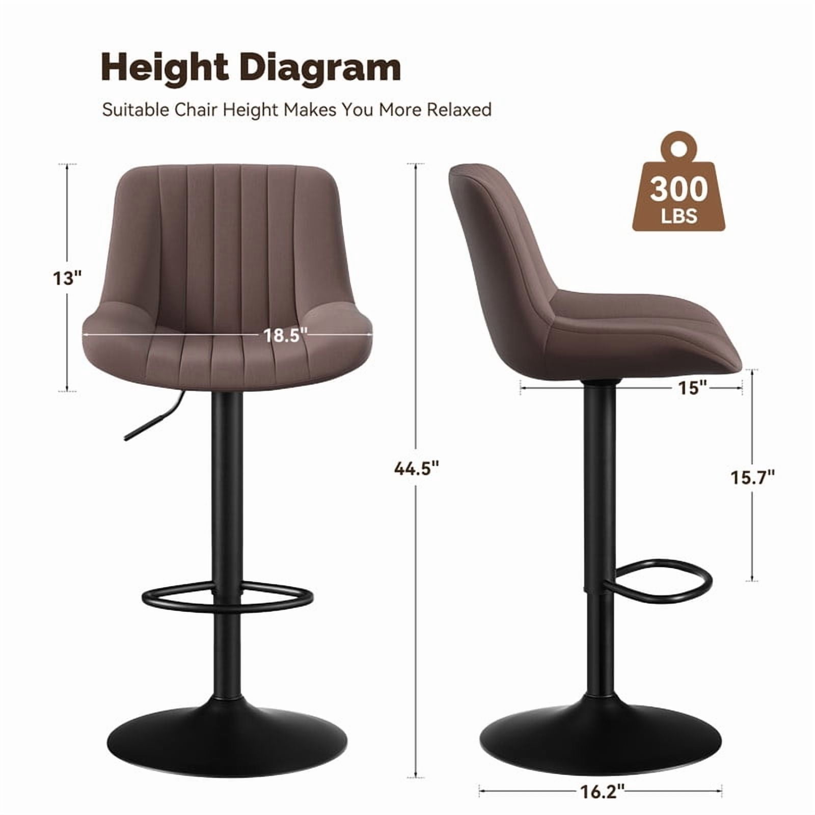 Daluvenix Adjustable Bar Stools Set of 2, Swivel Kitchen Bar Chairs with Back, Modern Tech Fabric Island Chairs for Home Kitchen, Brown