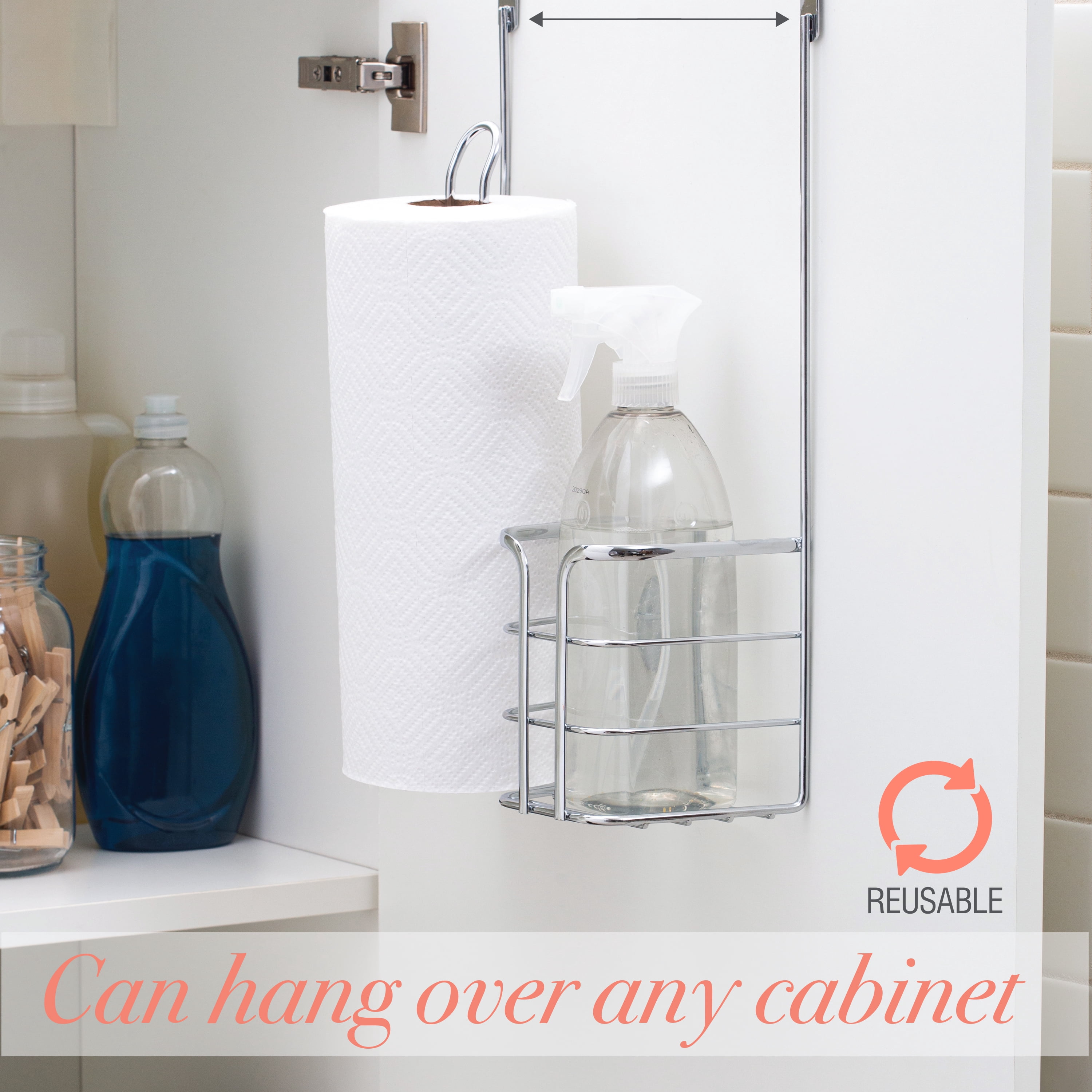 Kitchen Details 2-in-1 over-the-Cabinet Basket, 4.6 Wide and 10.4 Length in Chrome