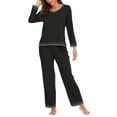 thumbnail image 3 of Women Pajamas Set Button Down Sleepwear Short Sleeve Nightwear with Long Pants Soft Pjs Set with Pockets, 3 of 3