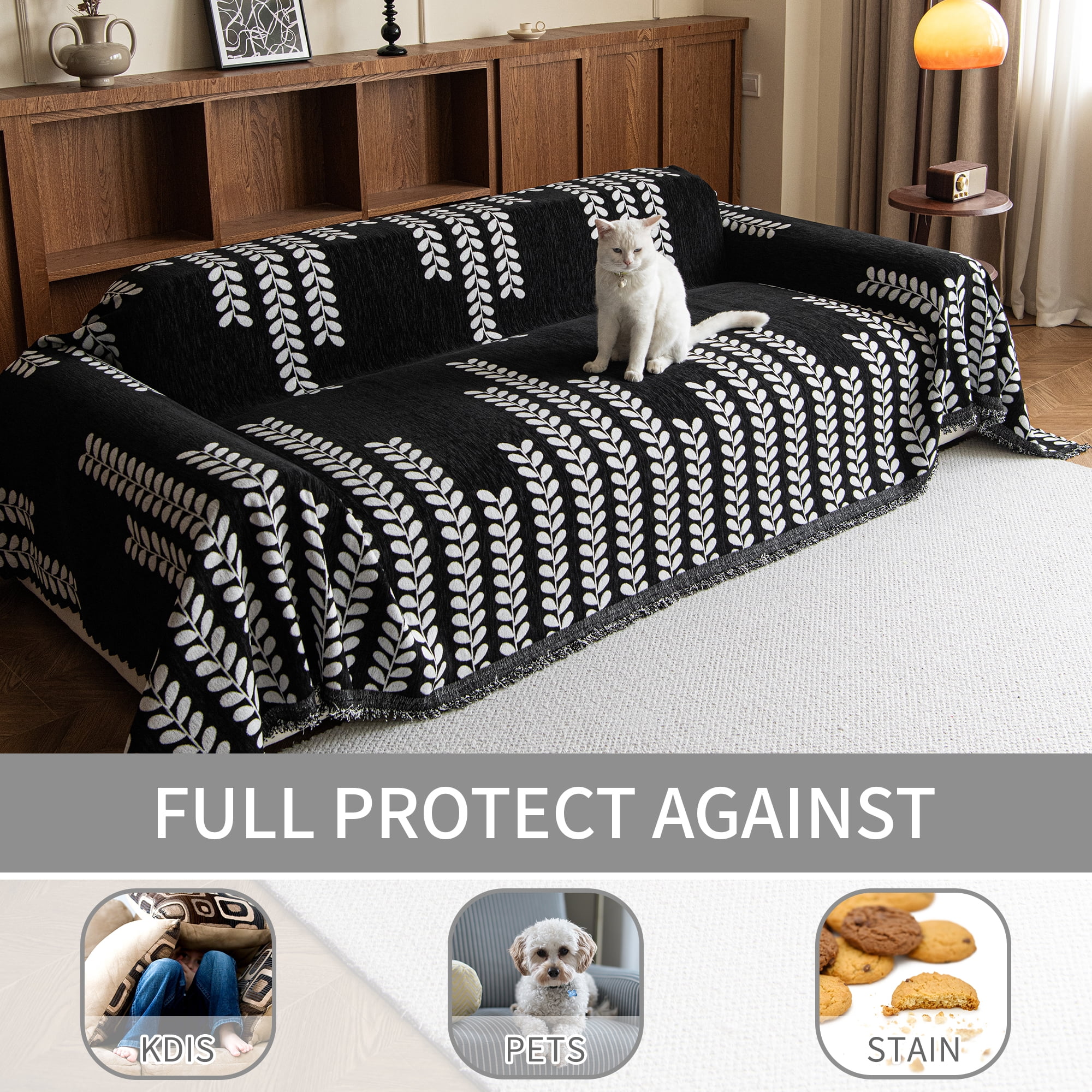 Smuge Sofa Cover Couch Cover Protector Slipcover, L Shape 3 Cushion Throw Sofa Towel Furniture Cover for Dogs Cats Home Decor (71"x 150", Black)