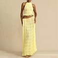 thumbnail image 2 of Women's Elegant Chiffon Pleated Maxi Skirt Set - High Neck Crop Top with Wooden Bead Detail, 2 of 5