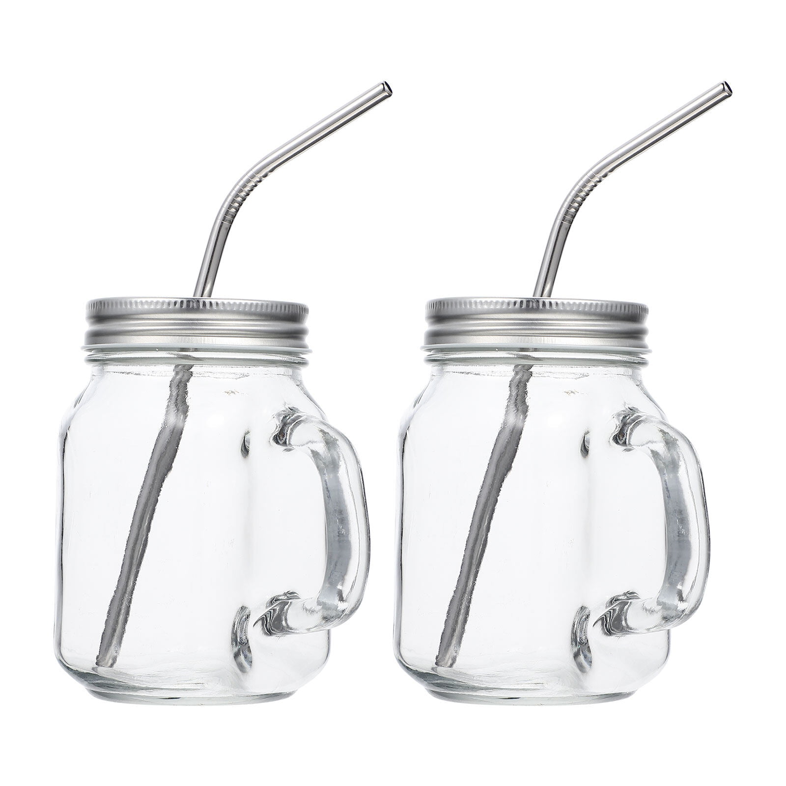 smoothie cup, mason jars with lids, transparent glass cups, large capacity  straw cups, glass coffee cup2 Sets of Mason Jars with Lid and Straw  Transparent Glass Cups Large Capacity Straw Cups 