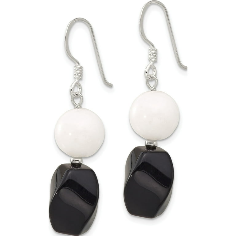 Sterling Silver White Jade Dangle Earrings Sterling Silver White Jade Dangle Earrings