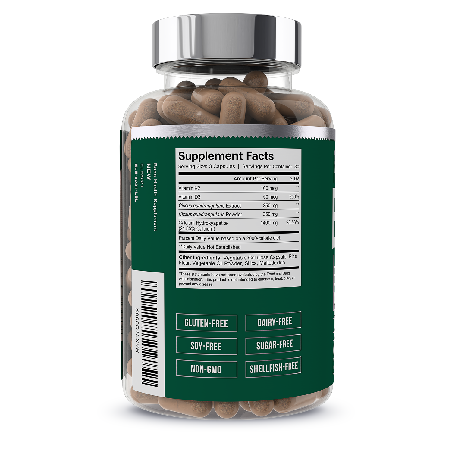 Essential Elements Bone Boost Calcium Supplement with Vitamin D3, K2 & Cissus Quadrangularis for Adults - Bone & Joint Strength | 90 Capsules