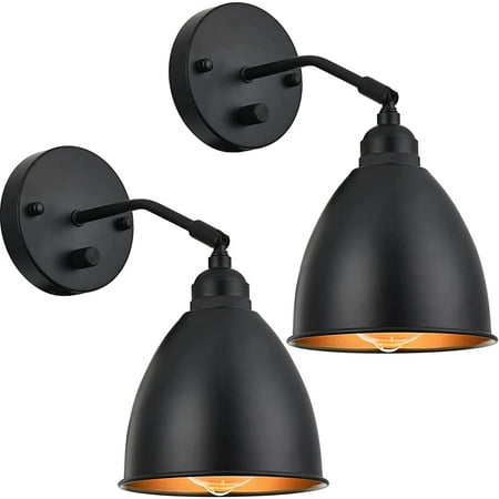 

ZXNYH Set of 2 pcs Industrial Farmhouse Metal Wall Sconce with on/Off Switch Matt Black Bell Shade Focused Wall Light Fixture for Kitchen Sink Hallway Bedroom Bookcase Shelves