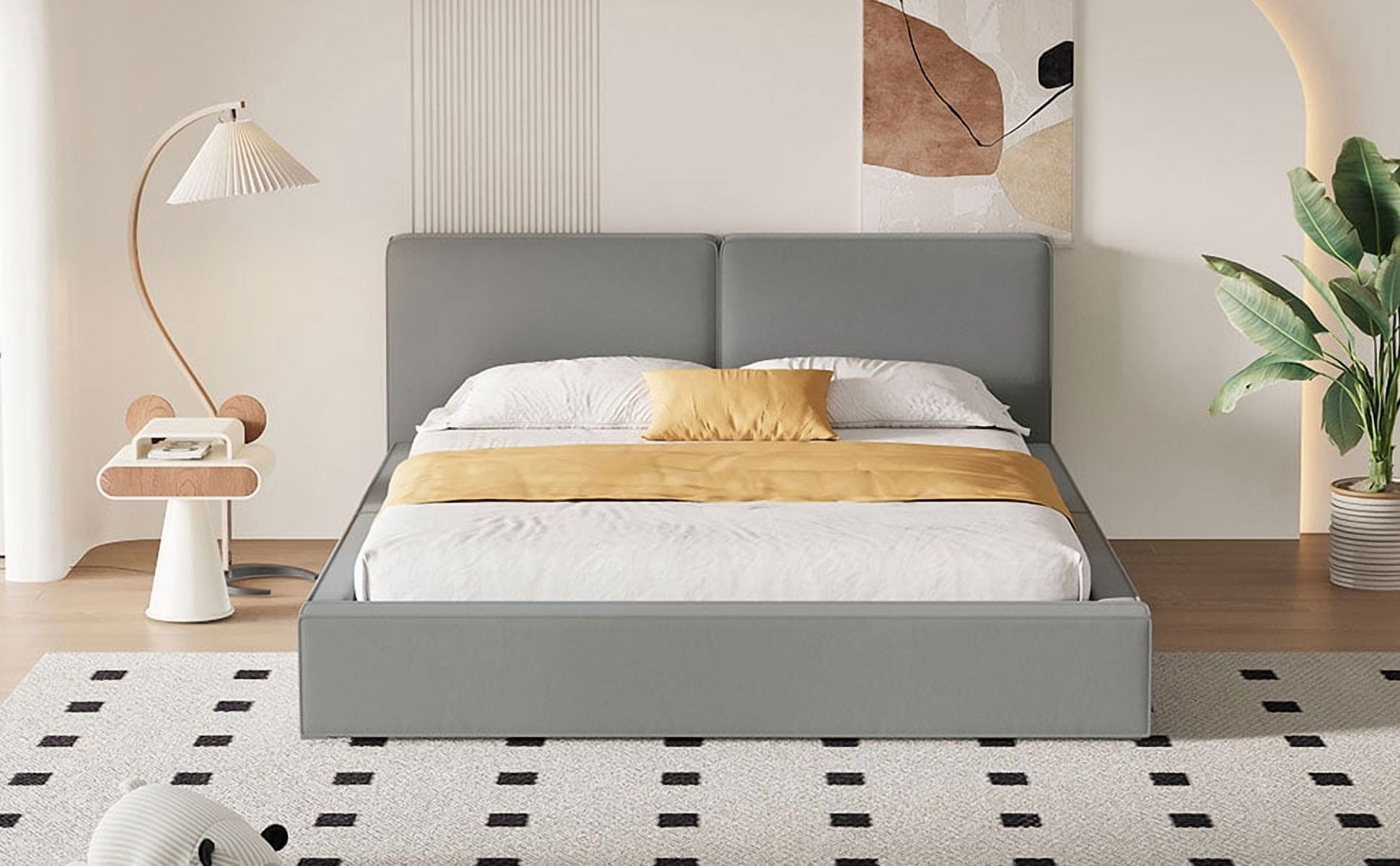 DreamBuck Queen Size Upholstered Platform Bed Frame with Velvet Headboard and Wood Slats Support, Modern Platform Bed for Adults, , Platform Bed for Bedroom, Grounded Bed, No Box Spring Needed