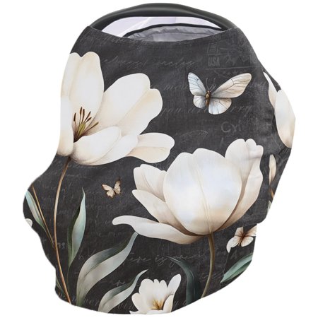 Farmhouse Floral Nursing Cover for Breastfeeding, Baby Infant Car Seat Shopping Cart Cover, Magnolia Flowers Vintage Blackboard Carseat Canopy Stroller Cart Cover for Babies Girls/Boys