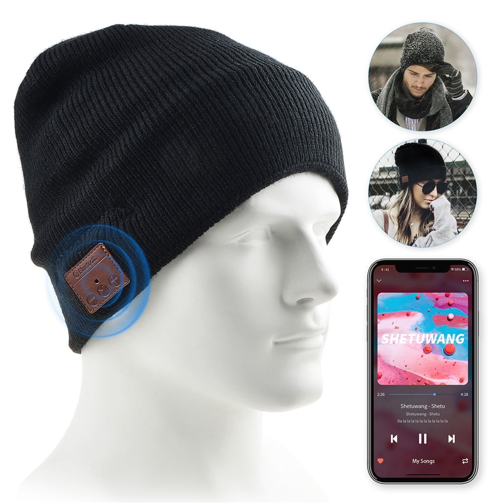 Pvendor Bluetooth Beanie Hat with Headphone Wireless Beanie Headphones Musical Knit Headset Speaker Speakerphone Cap for Men Women Black 