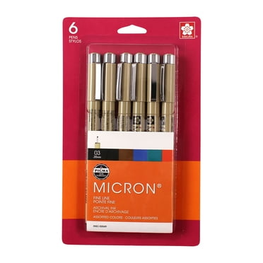 Sakura Pigma Micron Pens, Assorted Archival Colors, 03 Tip Size 6 Pk
