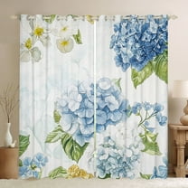 Homewish Blue Hydrangea Black Out Curtains,Natural Flower Floral Curtains Pack of 2 (42x63 Each),Green Monstera Leaf Bedroom Curtains For Girl Boy,Microfiber Bedroom Decor