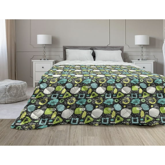 Tribal Down Alternative Comforter, Egyptian Folkloric Geometric Motifs with Triangles and Stripes Boho Culture, Microfiber Quilt for All Season, 5 Sizes, Multicolor, by Ambesonne