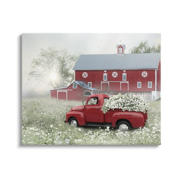 Stupell Red Truck Floral Country Meadow Transportation Painting Gallery Wrapped Canvas Print Wall Art