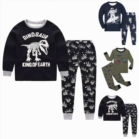 Xudanell Little Big Boys Girls Pajamas Set Kids PJs 100% Cotton Sleepwear (Black, 6-7 Years)