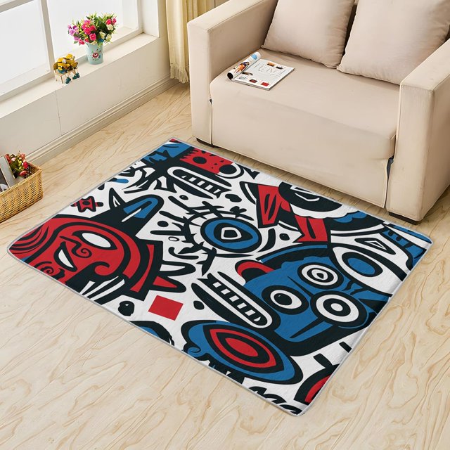 Modern Tribal Area Rug,5x8 Carpet,Non Slip Washable Fuzzy Super Soft Easy Clean, Colorful Geometric Rugs for Bedroom Living Room Dining Room, Modern Rug Decorations, Low Pile Non Shedding Carpets