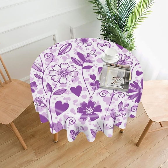 RKSupls 60 Inch Round Tablecloth, Purple Flower Vines Premium Polyester Straight Edge Wrinkle Resistant Washable Table Cover for Party Home Dining Decor