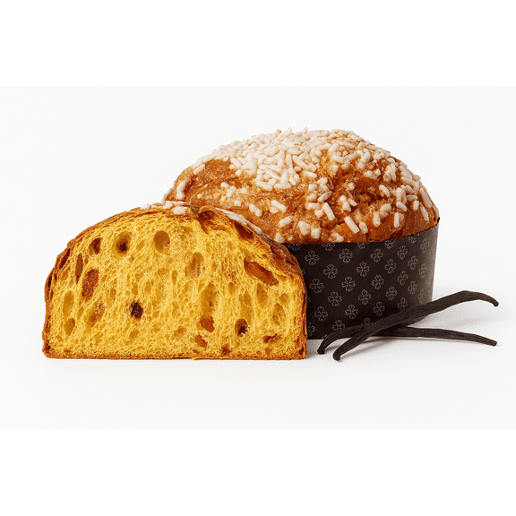 2.2 lb. Large Light and Fluffy Fresh Panettone Cake with Raisins and Almond Topping from All Natural Bakery.