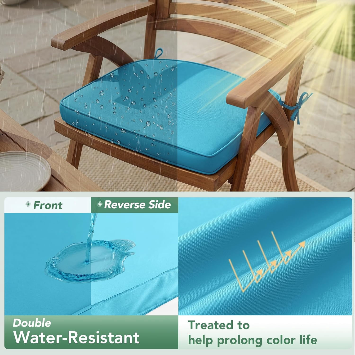 Outdoor Chair Cushions Set of 4: Waterproof & Fade Resistant Patio Furniture Cushions - 17 x 16 x 2 Inch Non Slip Round Corner Seat Cushion Pads with Removable Cover for Garden Yard Lawn, Teal