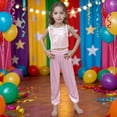 thumbnail image 2 of Kids Dance Sequin Pink Dance Sleeveless Tank Top and Pants Set Girls Jazz Outfits for Dance Performance Outerwear 7-8 Years, 2 of 4