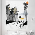 thumbnail image 1 of Coastal Tapestry, Sketchy Fishing Village Malay in Singapore with Houses Canoe Palms Sun Print, Fabric Wall Hanging Decor for Bedroom Living Room Dorm, 5 Sizes, Black Grey Orange, by Ambesonne, 1 of 1