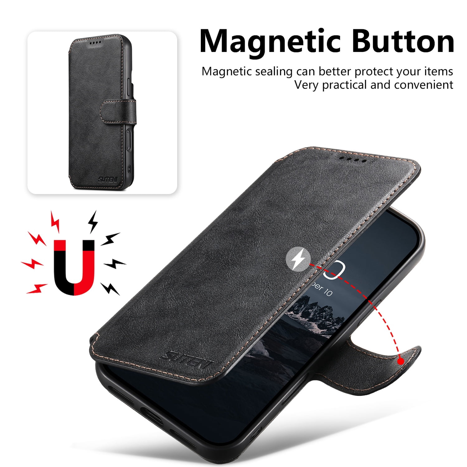 for iPhone 14 Pro Max Detachable Wallet Case, PU Leather Magnetic Cover Support Wireless Charging & Magnetic Car Mount, Card Slots Holder, Flip Stand, Folio Full Body Protective Phone Shell, Black