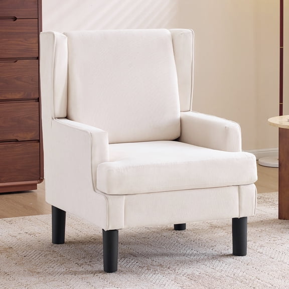Bezseller Wingback Armchair with High Back, Upholstered Accent Chair for Living Room,Bedroom,Office,Beige