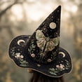 thumbnail image 4 of sruoe Halloween Moth Floral Quilted Witch Hat, Vintage Wizard Headwear, Halloween Party Accessory, Halloween Holiday Decor for Costume Match，Themed Gathering，Shelf Display, 4 of 8