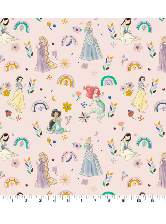 Springs Creative 18" x 21" Cotton Disney Princess Sketch Icon Precut Sewing & Craft Fabric, Pink