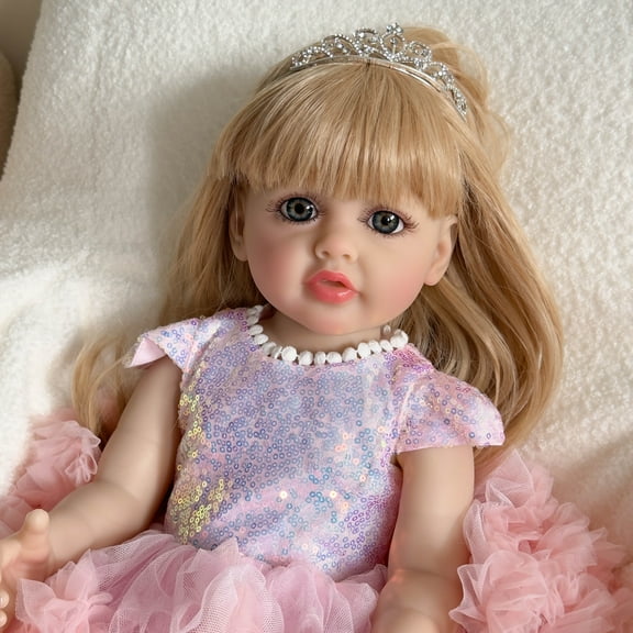 iCrade Lifelike Lovely Toddler Dolls Girl Betty 22 Inch Realistic Beautiful Toddler Babies Soft Full Body with Wig Sheath Blue Eyes Birthday Gift for Kids Age 3 
