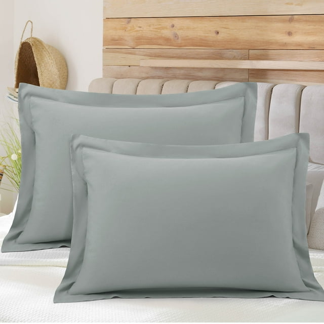PiccoCasa Soft 1800 Microfiber Oxford Pillowcases 2Pcs, Queen Grey