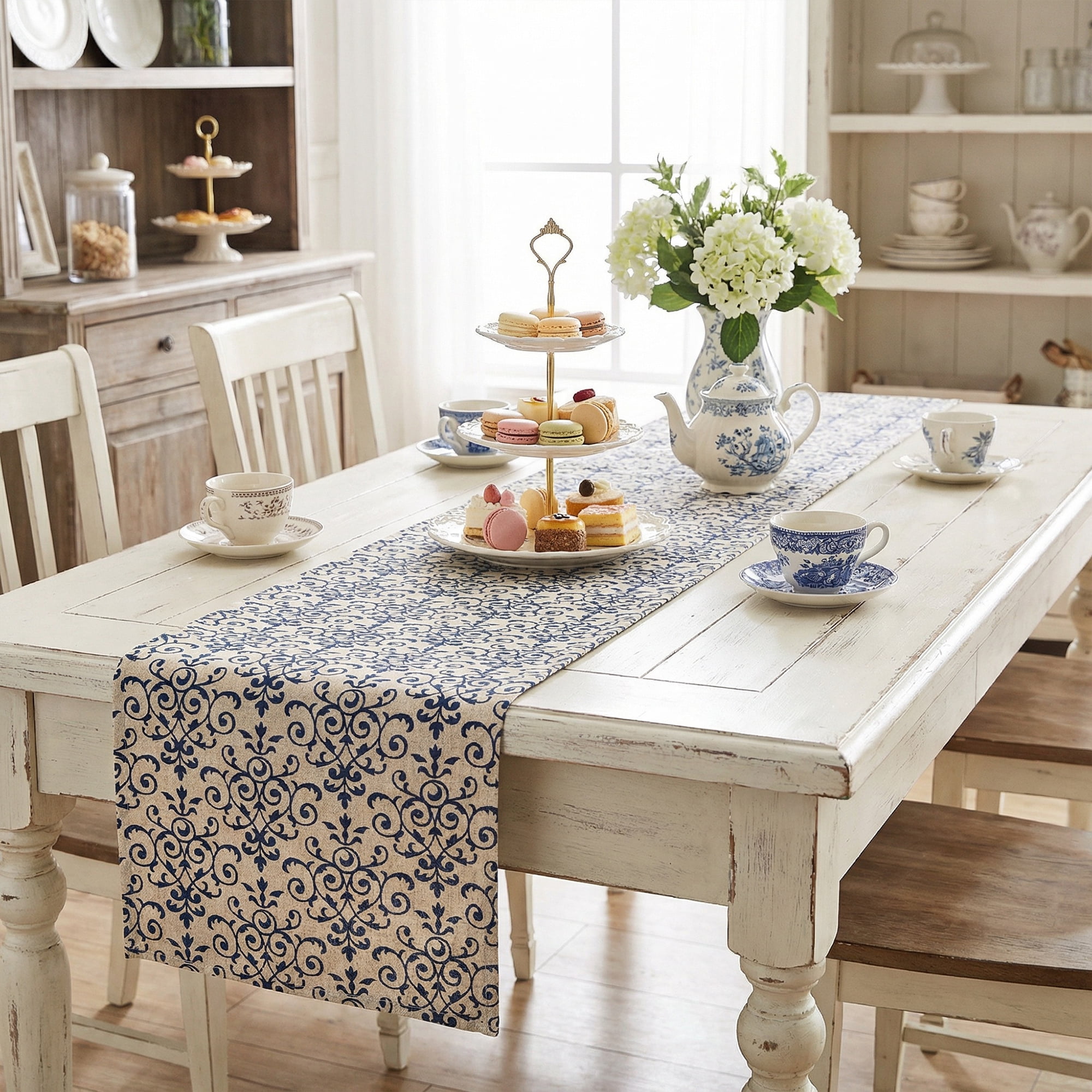 Unique Bargains Birthday Decorations Long Cotton Kitchen Runner Blue 11.8x86.6in