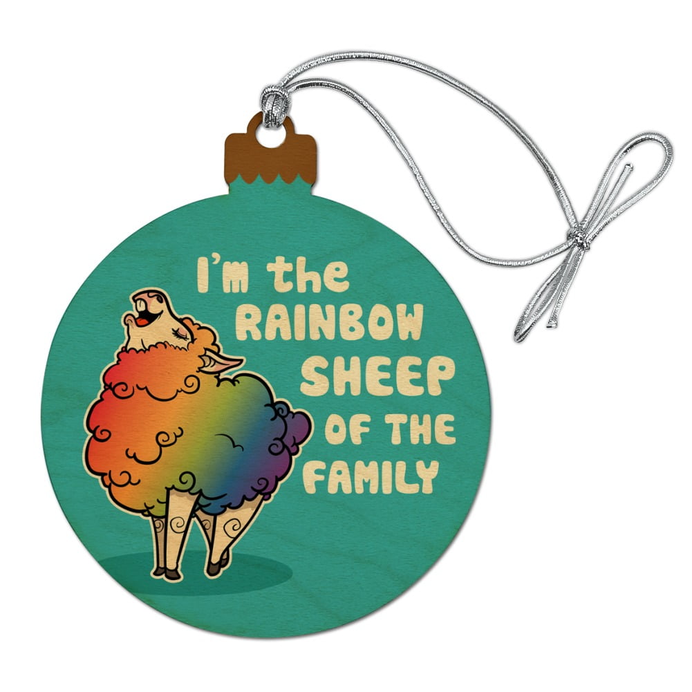 Rainbow Sheep of the Family Gay Pride Wood Christmas Tree Ornament 