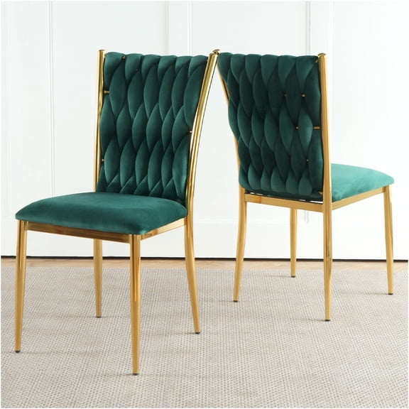 JERFIT Velvet Dining Chairs Set of 2, Modern Upholstered Side Chairs with Gold Metal Legs for Kitchen, Dining Room, Bedroom, Home Office