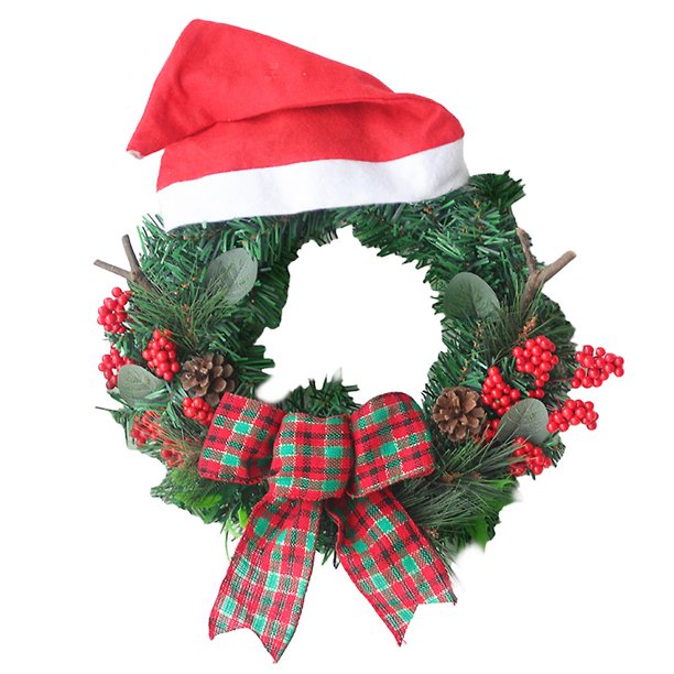 Guirnalda navideña con sombrero de bayas rojas, adorno para puerta delantera del árbol de Navidad
