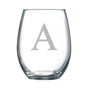4-pc Classic Initial Engraved 15 oz Stemless Wine Glass, Letter A