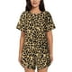 thumbnail image 1 of Balery Leopard Print Conjunto de Pijama para Mujer con Estampado, Dos Piezas de Manga Corta y Shorts, Ropa de Dormir Suave con Cuello Redondo y Bolsillos-Large, 1 of 6