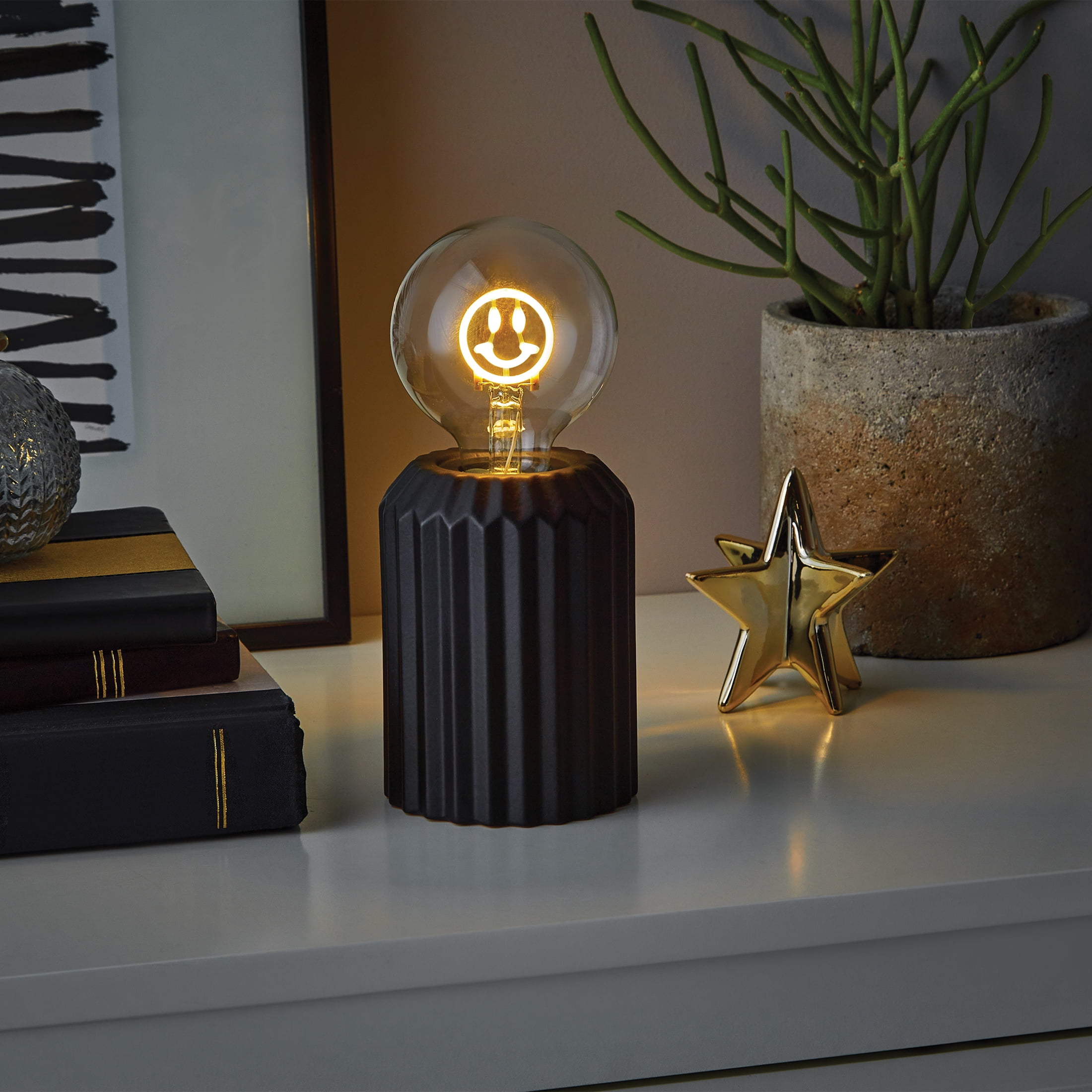 Mainstays 8" Smiley Face Filament Open LED Bulb Accent Lamp, Black