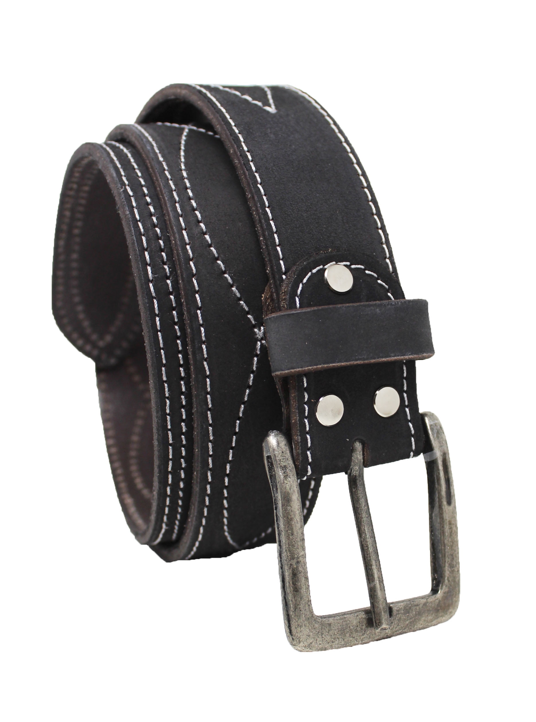 33-34 Men's Leather Casual Fancy Stitched Belt Removable Buckle
