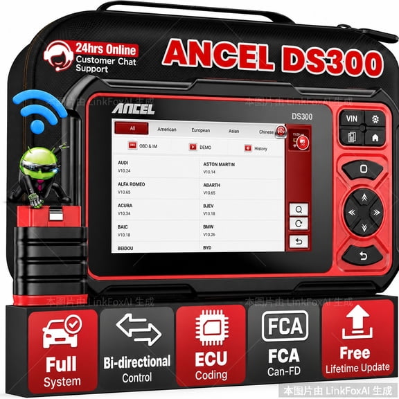 ANCEL DS300 OBD2 Scanner Bi-directional Full System Diagnostic Tool with 28  Resets,  Bluetooth Car Diagnostic Scanner for All Vehicles, 3-Year Free Updates, 24h Online Chat