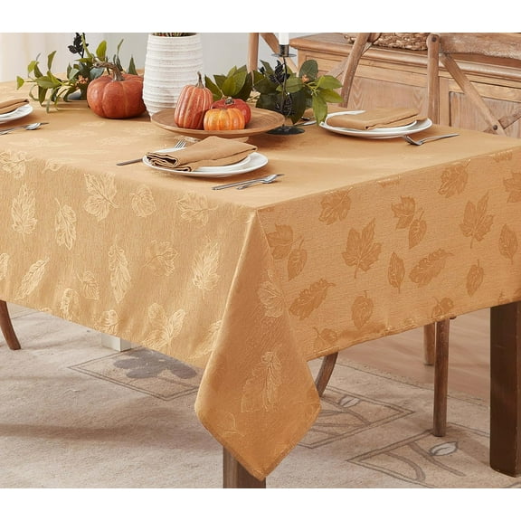 Newbridge Thanksgiving Gold Tremont Autumn Leaf Damask 52 x 52 inch Square Fabric Tablecloth