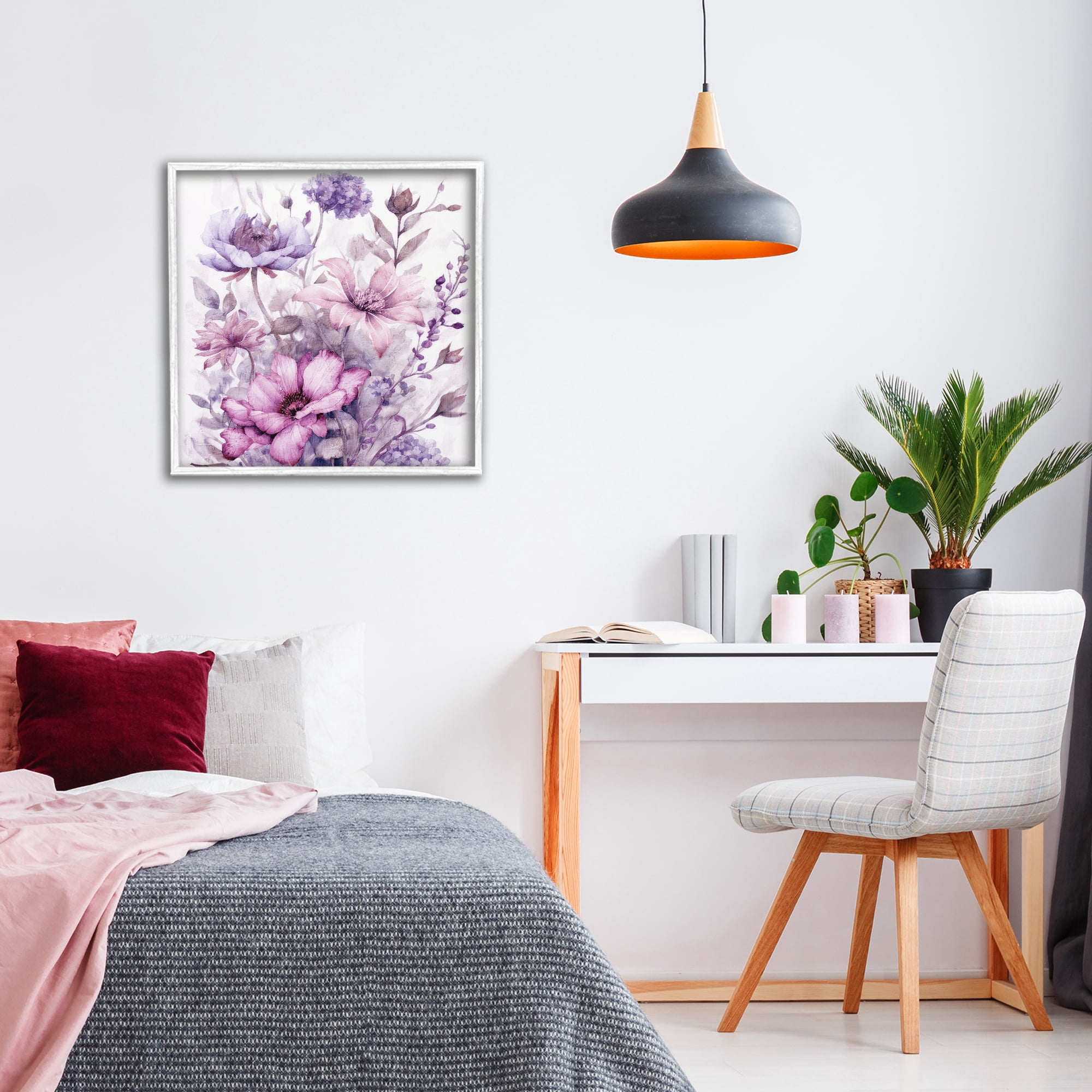 Stupell Industries Purple & Blush Florals White Framed Giclee Art, design by Kim Allen