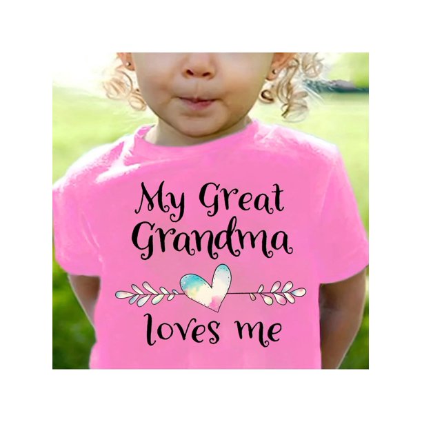Camiseta de niña 100 % algodón con estampado "Mi abuela me ama", top informal y cómodo, camiseta de verano con cuello redondo y manga corta, el mejor regalo para niño y niña.