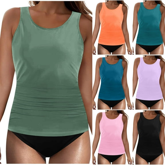 GERsome Tankini Swimsuits for Women Solid Color Swimwear Tummy Control Tank Top with Bottom Two Piece Bathing Suits S-2XL