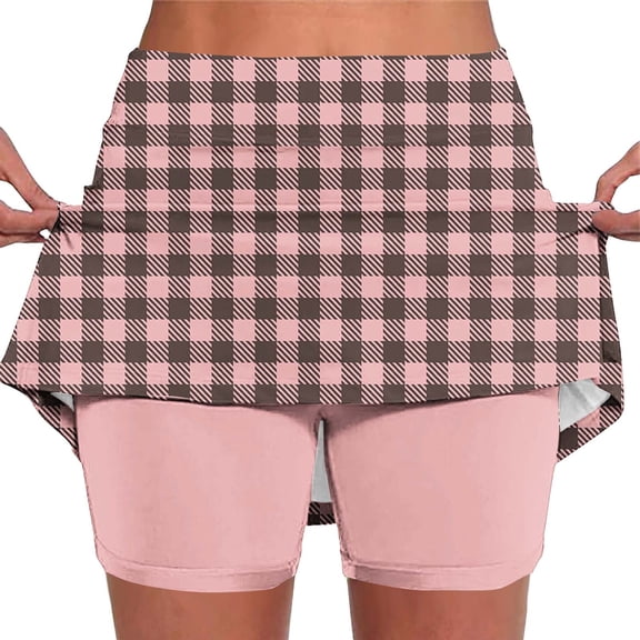 SZJXBUY Womens Skorts with Pockets Plaid Athletic Tennis Skirts with Inner Shorts Stretch High Waisted Pickleball Golf Skort Pink,XL