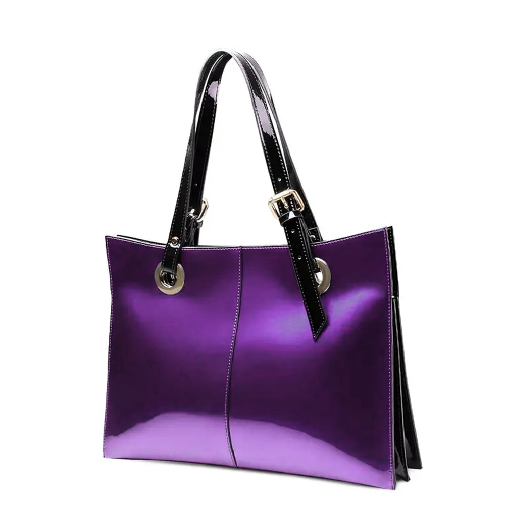 FEIMINA Patent leather Shoulder Bag,Genuine Shiny Large Leather bag,designer handbags luxury,Deep Purple Purse