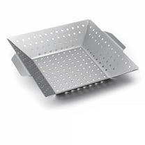 Stainless Steel BBQ Grill Basket - 8x8 Inch Heavy Duty Vegetable & Meat Grill Pan with Non-Stick Surface | Dishwasher Safe | Perfect for Outdoor Cooking & Camping